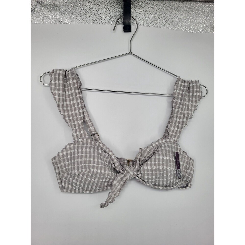 Adore Me Small Steph Grey Beige Gingham Swimwear Bra Top NWT